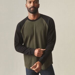 American Giant French Rib Raglan Colorblock Shirt Deep Olive Black Long Sleeve